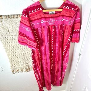 70s Sun Swirl Sol Bohemian Mumu Pink White Kaftan Saybury Nightgown Boho Small